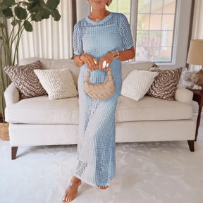 Conjunto Riviera™ com Vestido e Sobreposição Vazada em Crochê / A elegância que Você Merece esta Aqui!