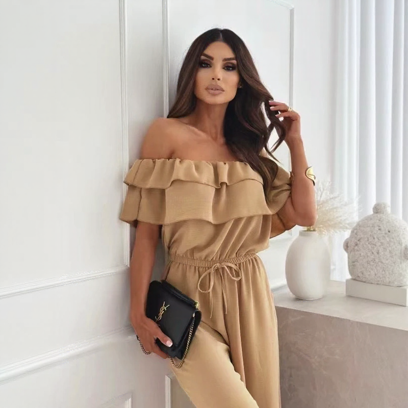 Macacão Marina Belle™ Ombro a Ombro com Babados e Pantalona Fluida / Impacto Visual com Conforto Absoluto!