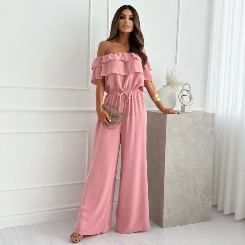 Macacão Marina Belle™ Ombro a Ombro com Babados e Pantalona Fluida / Impacto Visual com Conforto Absoluto!