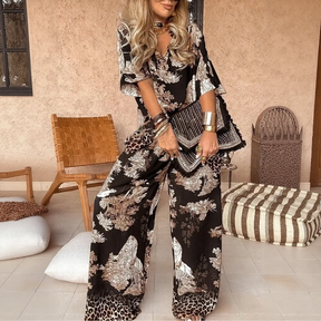 Conjunto Alhambra™ em Toque Acetinado com Camisa Overslim e Calça Palazzo / Arte, Conforto e Elegância em Dose Máxima!