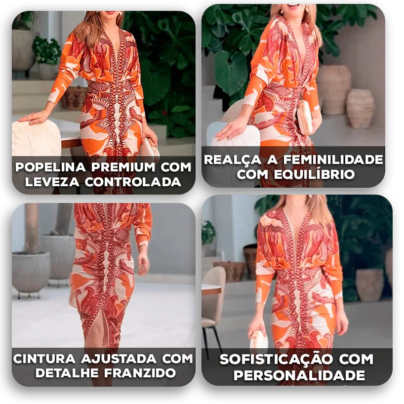 Vestido Amarantha™ em Popelina Suave com Design Marcante / Elegância Autêntica para Brilhar com Naturalidade!