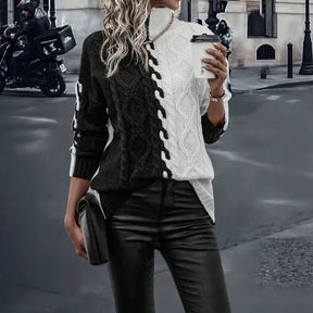 Suéter Mirelle™ em Tricot de Cashmere com Contraste Artesanal / Aconchego Refinado com Estilo que Marca Presença!