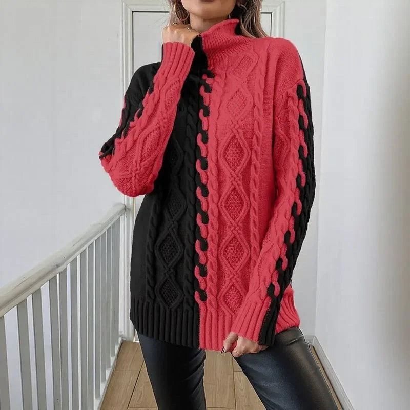 Suéter Mirelle™ em Tricot de Cashmere com Contraste Artesanal / Aconchego Refinado com Estilo que Marca Presença!