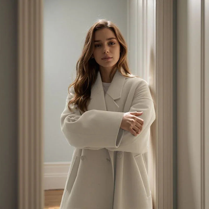 Casaco Noelle™ Estilo Sobretudo com Lapela Clássica / Elegância Minimalista e Aconchego para os Dias Frios