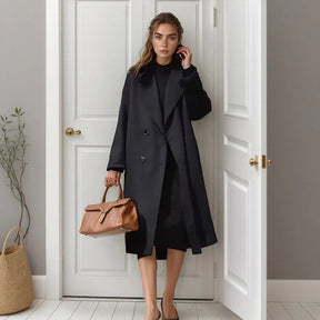 Casaco Noelle™ Estilo Sobretudo com Lapela Clássica / Elegância Minimalista e Aconchego para os Dias Frios