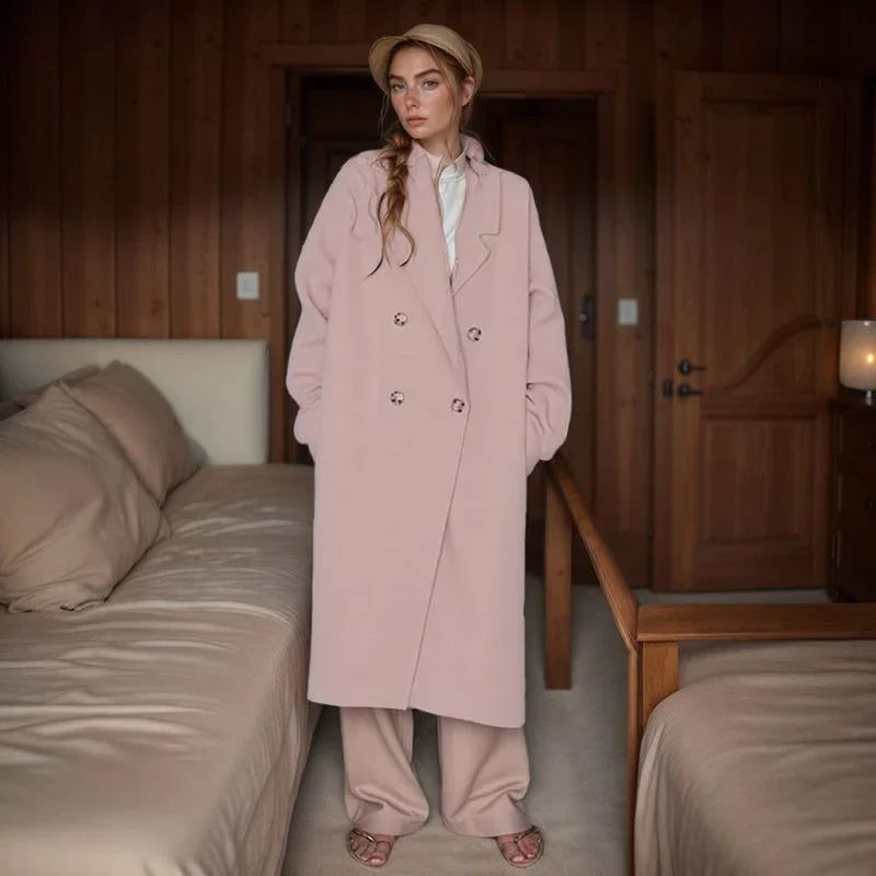 Casaco Noelle™ Estilo Sobretudo com Lapela Clássica / Elegância Minimalista e Aconchego para os Dias Frios