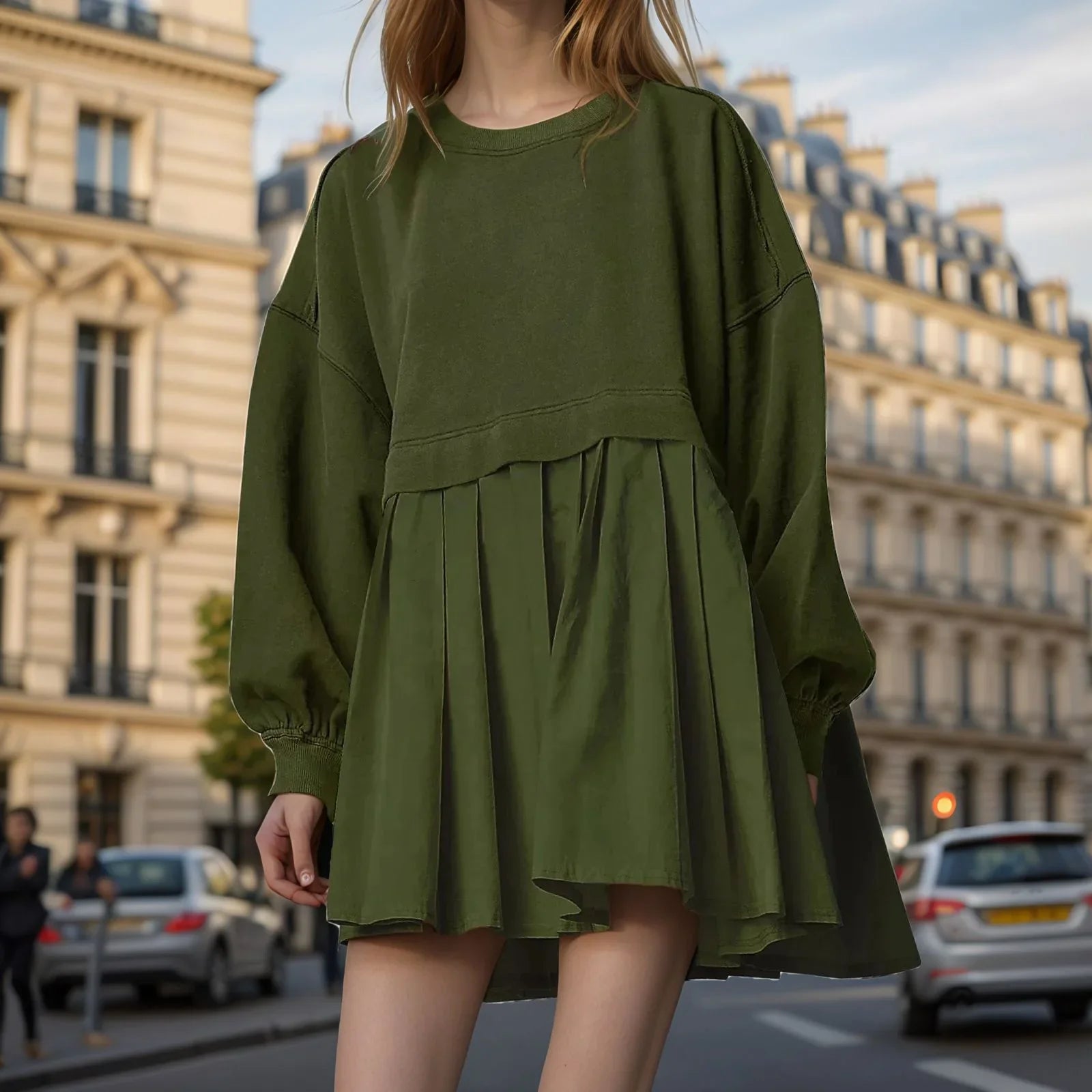 Vestido Fioreli™ com Saia Plissada e Mangas Longas Soltinhas / Conforto Despojado com Toque Feminino!