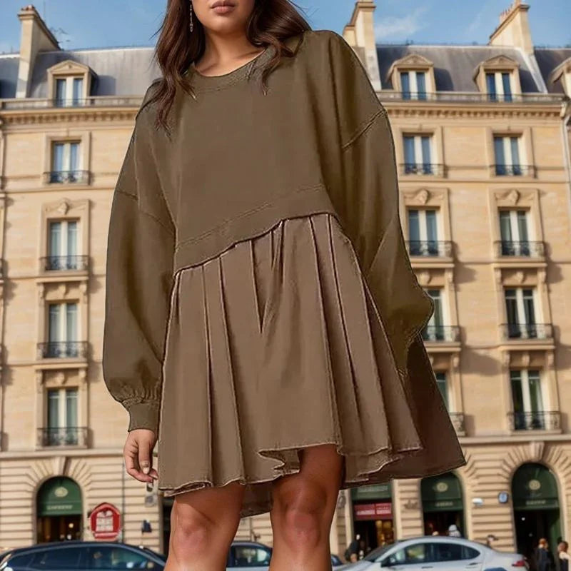 Vestido Fioreli™ com Saia Plissada e Mangas Longas Soltinhas / Conforto Despojado com Toque Feminino!