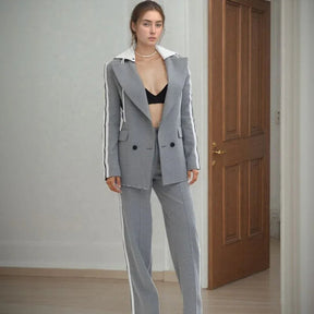 Conjunto Feline™ com Blazer Duplo e Calça em Alfaiataria Casual / Para Mulheres que Se Destacam Sem Precisar Dizer Uma Palavra