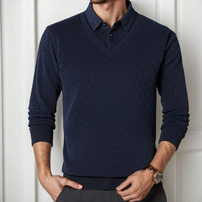 Camisa Winston™ com Suéter Embutido e Textura Trançada / Efeito Sobreposto com Estilo e Refinamento em Uma Só Peça!