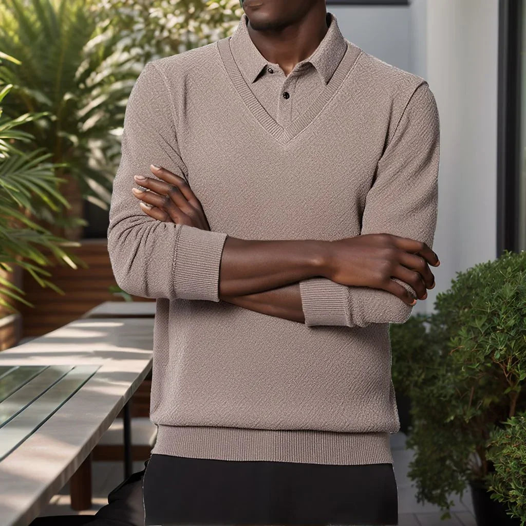 Camisa Winston™ com Suéter Embutido e Textura Trançada / Efeito Sobreposto com Estilo e Refinamento em Uma Só Peça!