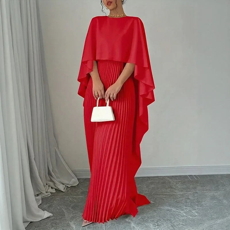 Vestido L'Opéra™ com Sobreposição Fluida e Plissado Delicado / Postura, Estilo e Refinamento em Uma Só Peça!