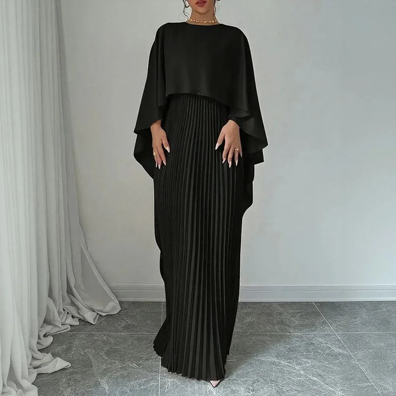 Vestido L'Opéra™ com Sobreposição Fluida e Plissado Delicado / Postura, Estilo e Refinamento em Uma Só Peça!