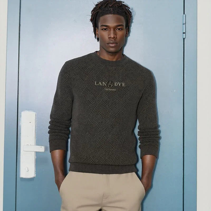 Suéter Bravaro™ com Trama Geométrica e Forro Térmico / Estilo de Presença para Homens que Sabem se Vestir com Discrição e Classe.