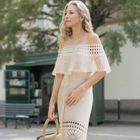 Conjunto Luar de Capri™ em Crochê com Top Ombro a Ombro e Vestido / Um Toque de Romance Mediterrâneo com Acabamento Luxuoso!