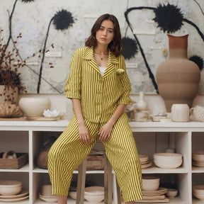 Conjunto PortoRico™ Design Listrado em Algodão Misto / Elegância Ampla e Versatilidade Atemporal para Todas as Ocasiões!