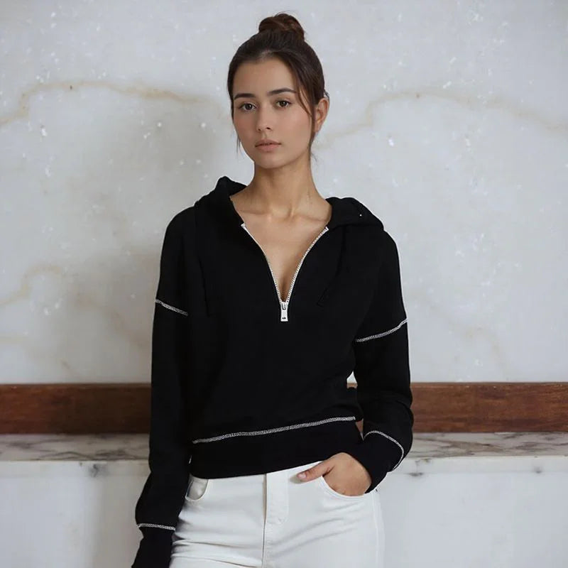 Moletom Cropped Kendall™ em Moletom Premium com Zíper Frontal / O Casual Esportivo que Nunca Sai de Moda!