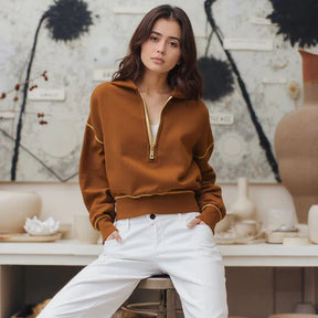 Moletom Cropped Kendall™ em Moletom Premium com Zíper Frontal / O Casual Esportivo que Nunca Sai de Moda!