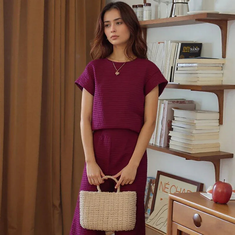 Conjunto de Blusa e Calça Novara™ com Tecido Texturizado e Design Moderno Versátil