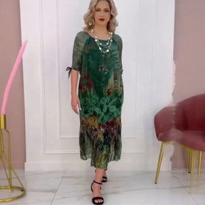 Vestido Giardino™ com Estampa Botânica em Tecido Fluido / O Encanto dos Jardins Eternos no Seu Estilo!