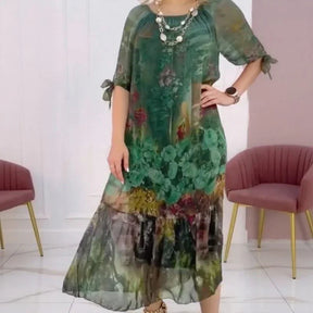 Vestido Giardino™ com Estampa Botânica em Tecido Fluido / O Encanto dos Jardins Eternos no Seu Estilo!