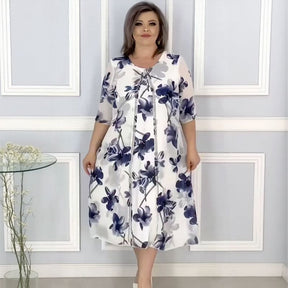 Vestido Magnolia Belle™ com Dupla Camada e Estampa Floral Aérea / Elegância Eterna em um Toque de Leveza e Movimento!
