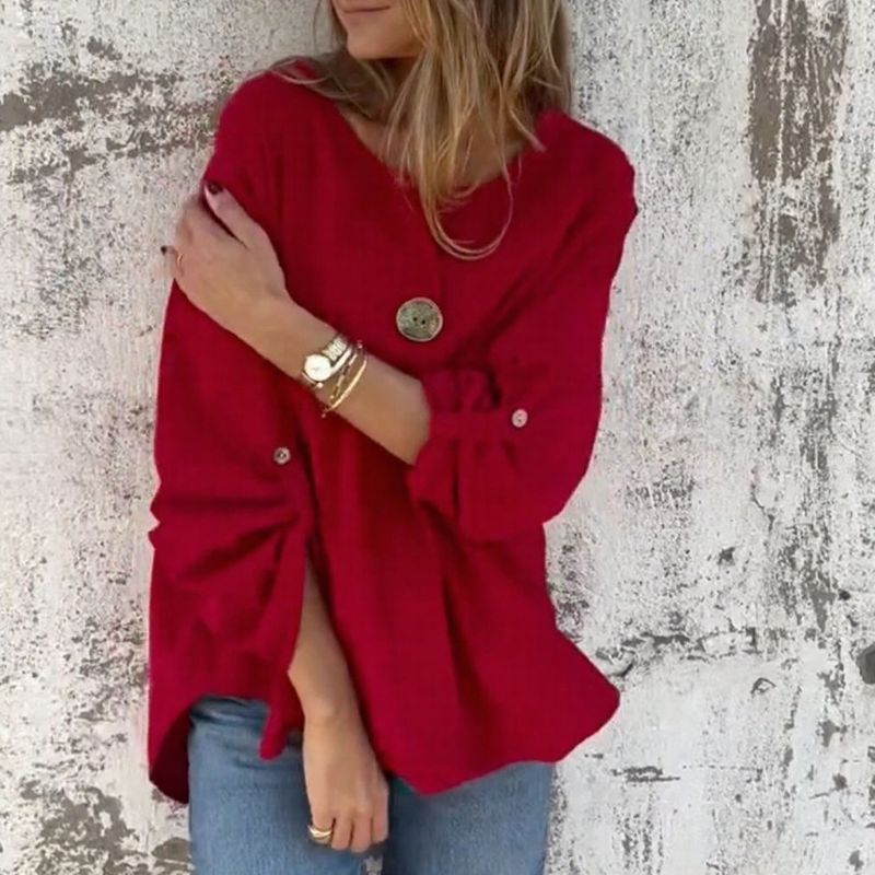 [COMPRE 1, LEVE 2] Blusa Magna™ Estilo Camisaria com Botão Único Chique / Minimalismo que se Destaca sem Esforço!