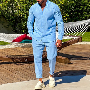 Conjunto Charles™ em Linho de Algodão com Corte Clássico / Design Minimalista e Masculinidade Sofisticada sem Esforço!