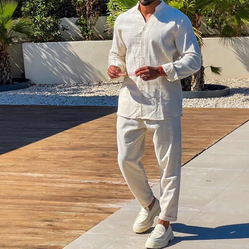 Conjunto Charles™ em Linho de Algodão com Corte Clássico / Design Minimalista e Masculinidade Sofisticada sem Esforço!