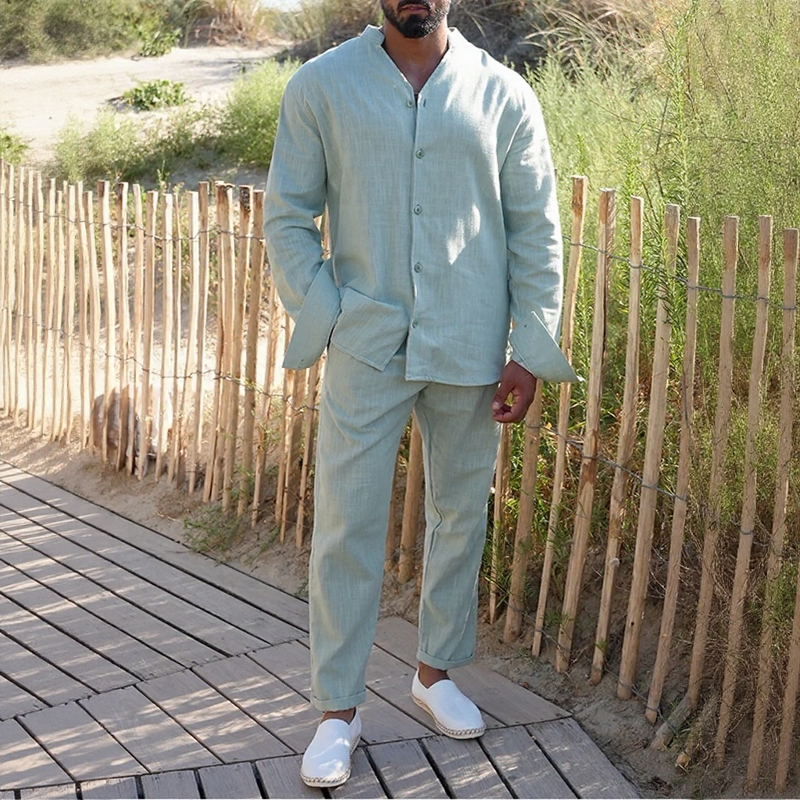 Conjunto Charles™ em Linho de Algodão com Corte Clássico / Design Minimalista e Masculinidade Sofisticada sem Esforço!