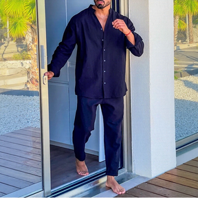 Conjunto Charles™ em Linho de Algodão com Corte Clássico / Design Minimalista e Masculinidade Sofisticada sem Esforço!
