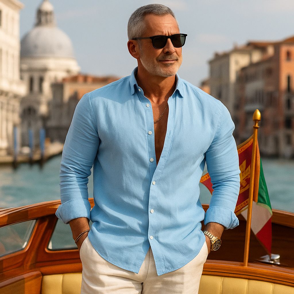 [BLACK FRIDAY COMPRE 1, LEVE 3] Camisa Veneza™ em Linho de Algodāo e Gola Italiana / Estilo Europeu e Presença para o Verão 2025/2026!