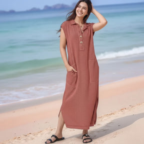 Vestido Lucelli™ Em Tecido Modal Plissado com Acabamento Artesanal / Nova Tendência Verão 2025/2026