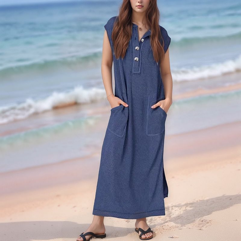 Vestido Lucelli™ Em Tecido Modal Plissado com Acabamento Artesanal / Nova Tendência Verão 2025/2026