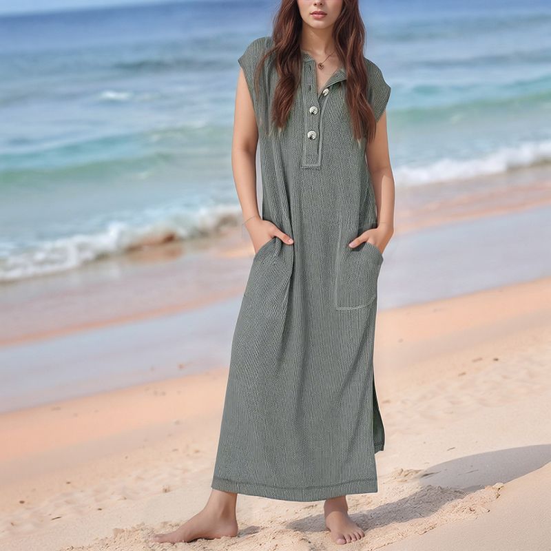 Vestido Lucelli™ Em Tecido Modal Plissado com Acabamento Artesanal / Nova Tendência Verão 2025/2026