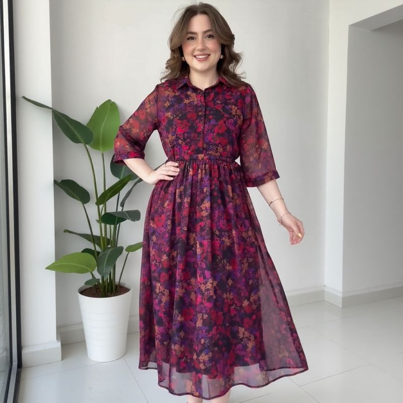 Vestido Athenea™ em Viscose Floral  / O Charme Clássico da Mulher Moderna!