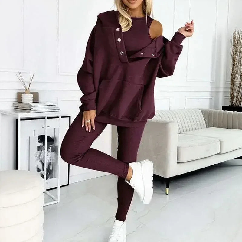 Conjunto Moletom Solenne™ com Design Casual-Chique em Três Camadas / Minimalismo Refinado que se Destaca com Discrição.