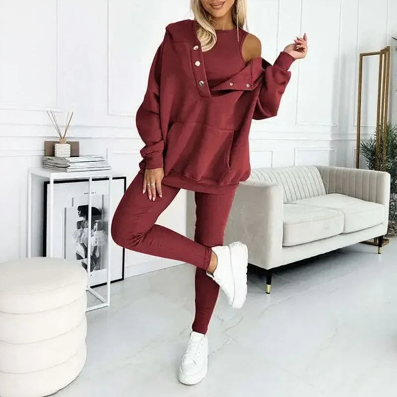 Conjunto Moletom Solenne™ com Design Casual-Chique em Três Camadas / Minimalismo Refinado que se Destaca com Discrição.