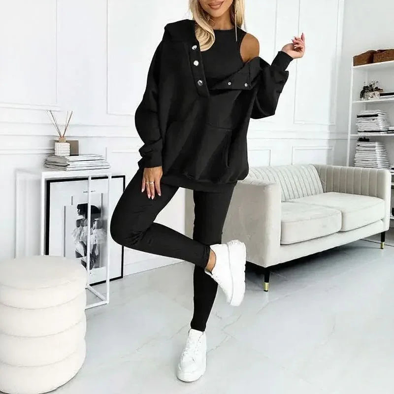 Conjunto Moletom Solenne™ com Design Casual-Chique em Três Camadas / Minimalismo Refinado que se Destaca com Discrição.