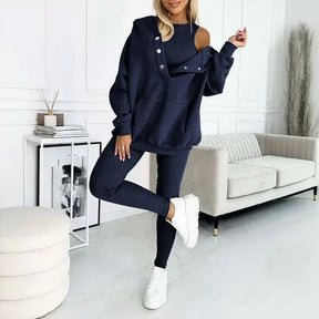 Conjunto Moletom Solenne™ com Design Casual-Chique em Três Camadas / Minimalismo Refinado que se Destaca com Discrição.