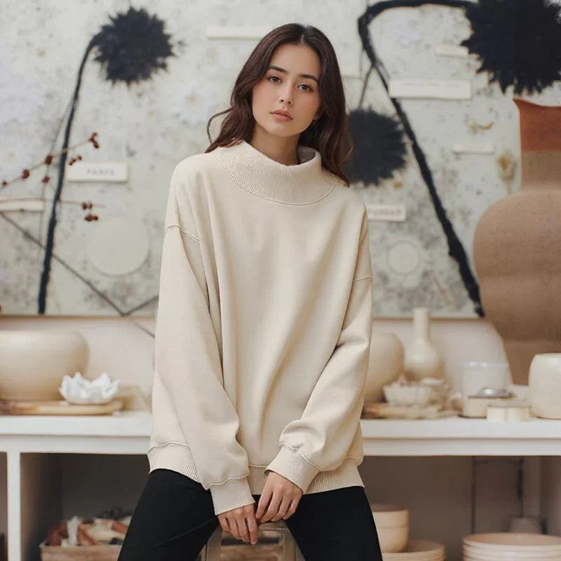 Moletom Aurora™ em Malha Premium com Gola Alta Estruturada / Conforto Minimalista com Toque de Sofisticação!