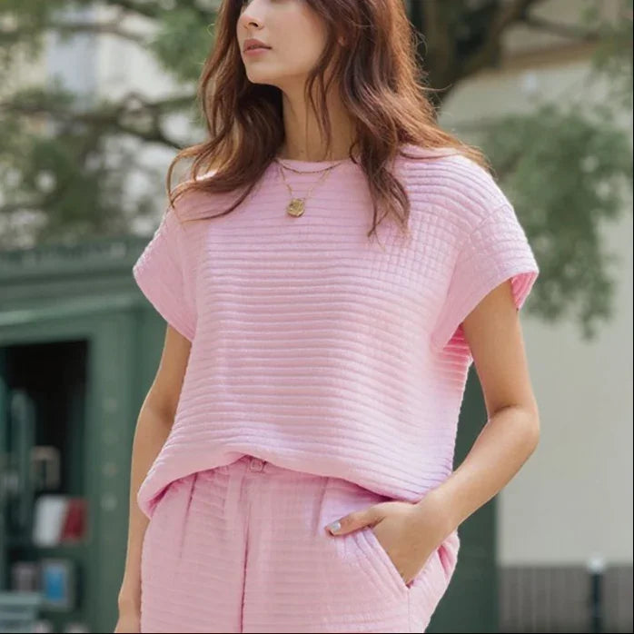 Conjunto de Blusa e Calça Novara™ com Tecido Texturizado e Design Moderno Versátil