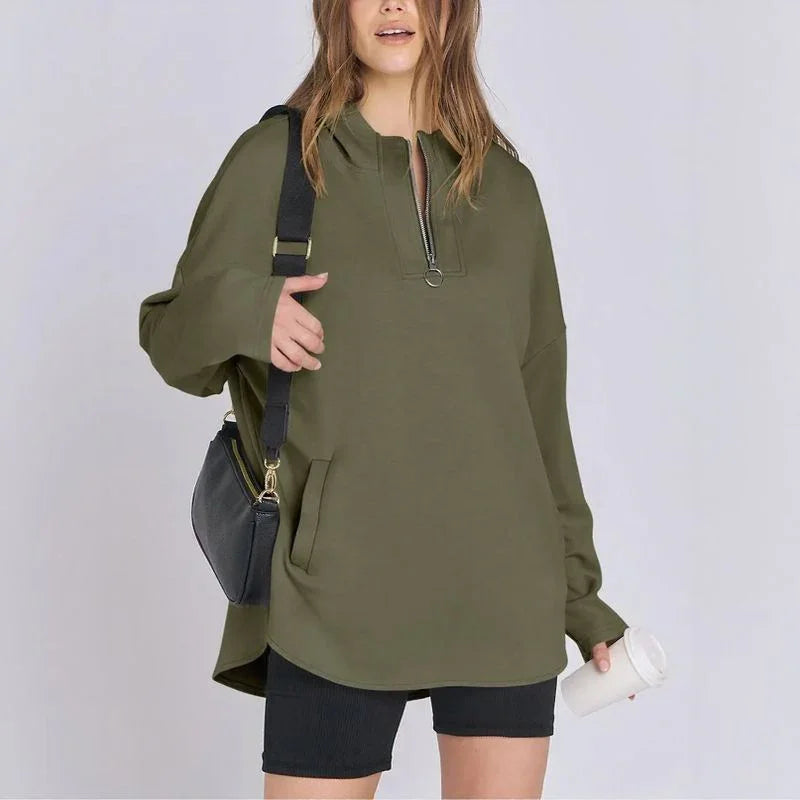 Moletom Estilo Túnica Aurelia™ em Malha Premium com Zíper ¼ / Sofisticação Descomplicada para Todas as Estações