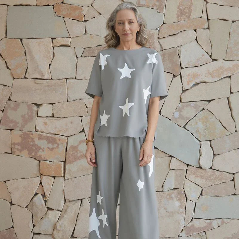 Conjunto Estrelato™ Em Mescla De Viscose e Algodão / Conforto Despojado com Toque Fashion e Estilo Atemporal!