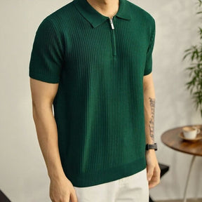 Polo Montclair™ com Zíper Minimalista e Efeito Texturizado / A Elegância Silenciosa do Estilo Old Money!