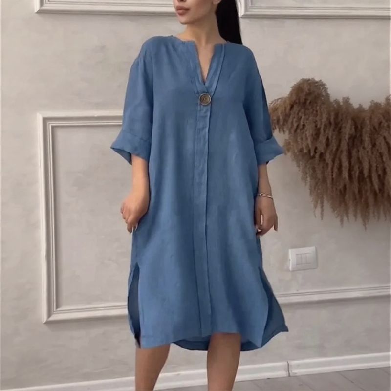 Vestido Copacabana™ em Linho de Algodão com Modelagem Solta / Elegância Tropical com Toque de Sofisticação Carioca!