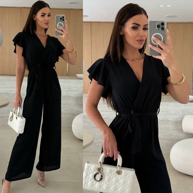 Macacão Louisiana™ com Decote V e Mangas Babado / Praticidade Elegante em Uma Só Peça!