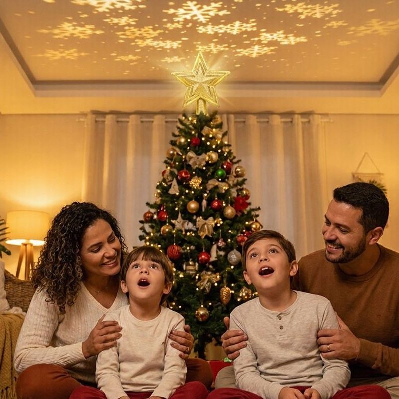 Projetor Natalino de Estrela para Topo de Árvore de Natal Modern Lar™ / O Toque Final Que Deixa Seu Natal Perfeito